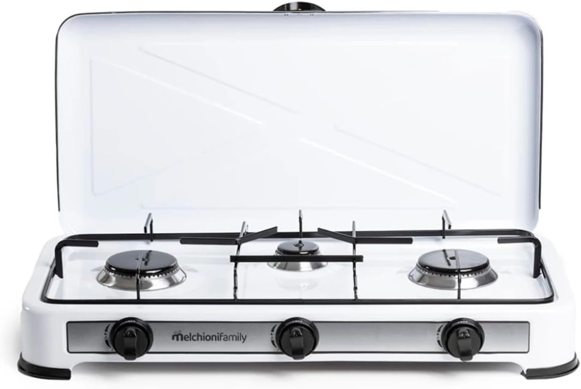 Melchioni Family Minerva 3 | Cocina de Gas 3 Fuegos – Estructura de Acero Esmaltado, Parrillas y Quemadores Extraíbles, Regulación de Llama, Potencia 2.9 kW