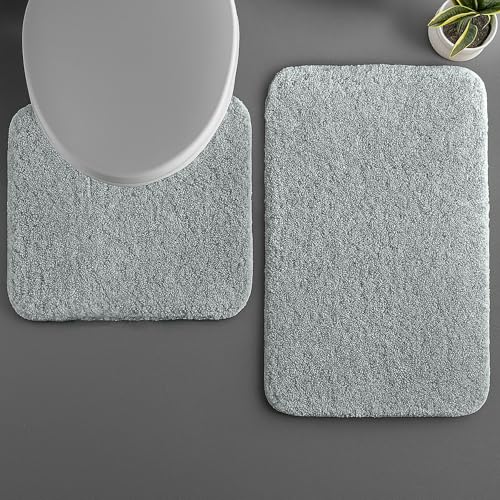 Image of LUXE HOME INTERNATIONAL Polyester Contour Bath Mat - Washable, Anti Skid, Water Absorbent Contour Mats for Bathroom, Toilet, Wash Basin & Bathroom Contour Mat Set (Silver, 45x 75 cm & 40x45)