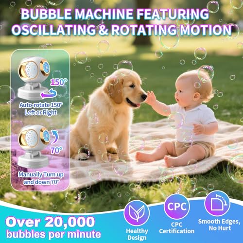 Deserthome Bubble Machine, Automatic Bubble Machine for Kids Parties Toddlers, Bubble Blower Machine Bubble Maker Battery Operated, Great for Wedding Birthday - Halloween Outdoor Bubble Toy, White - Image 4