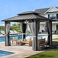 PAMAPIC 10x12FT Hardtop Gazebo,Galvanized Steel Double Roof with Aluminum Frame,Outdoor Permanent Pavilion with Breathable Netting & Privacy Curtain for Patio,Backyard,Deck,Lawn,Gray