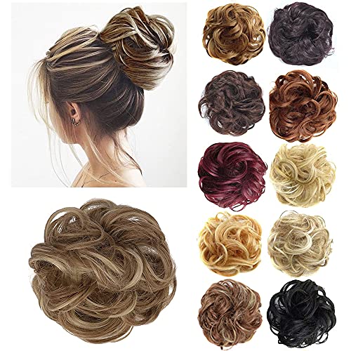 Hair Bun Extensions Messy Bun Hairpieces Donut Updo Scrunchies Synthetic Curly Hair Pieces Ponytail Hair Accessories for Women Girls(Brown & Blonde Color)