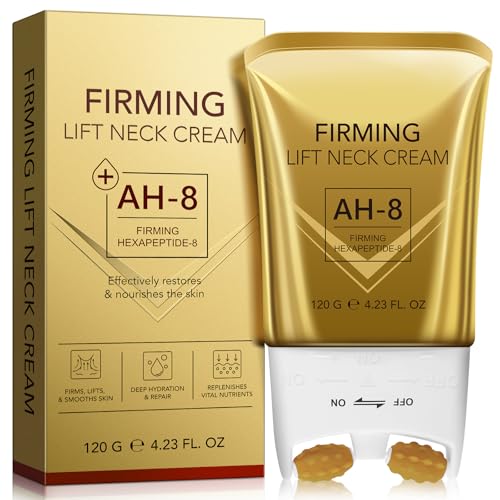 AH-8 Firming Neck Cream, Neck Cream for Tightening and Firming with Massage Rollers - Reduces Wrinkles Fine Lines And Double Chin, Moisturizes & Tightens Skin, Improves Elasticity, Anti-Aging, 4.23 Oz