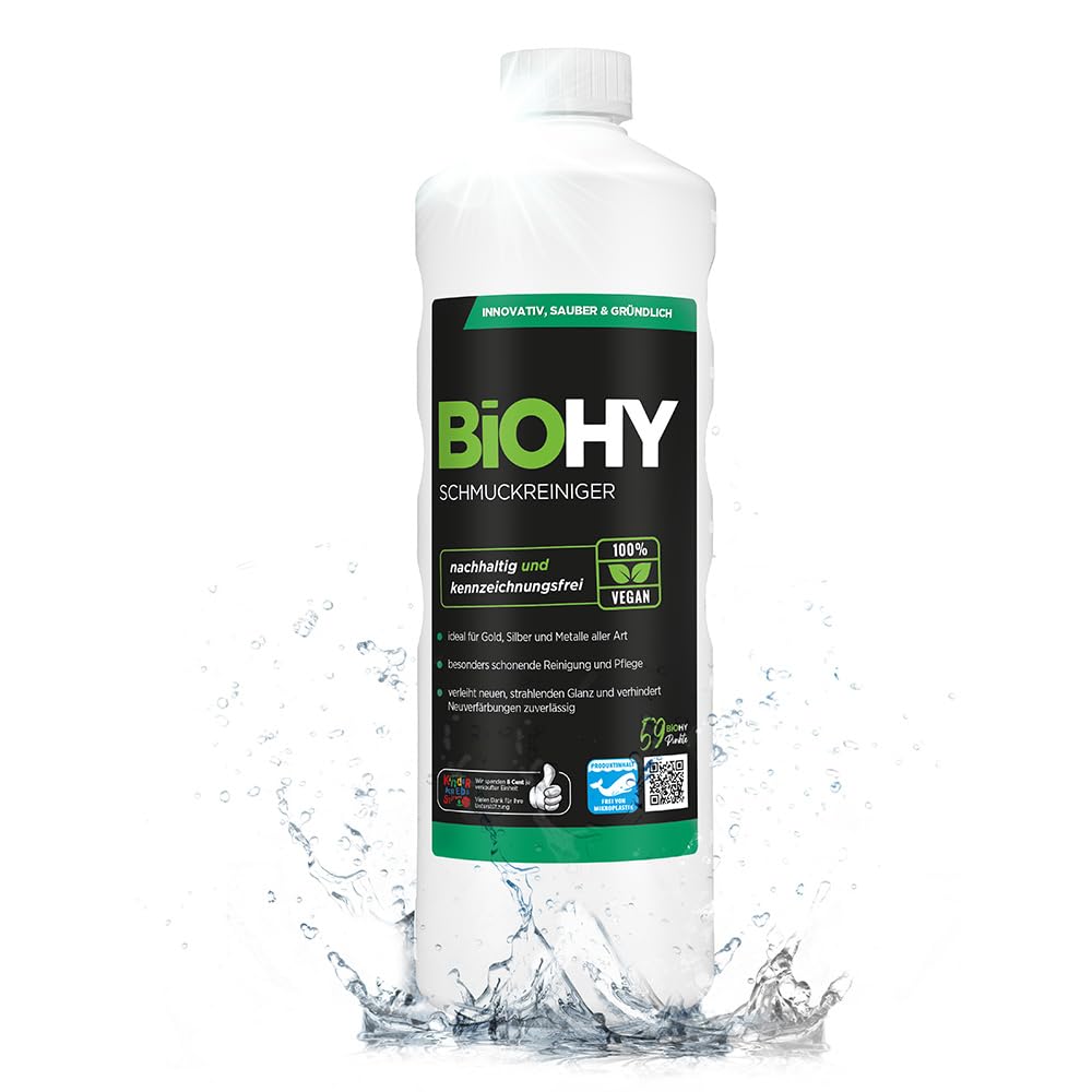 BiOHY Schmuckreiniger (1l Flasche) | Aktive Glanzformel | flüssiges Konzentrat für jedes Ultraschallgerät | für Uhren, Schmuck und Edelmetalle | effektive Ultraschall Reinigung