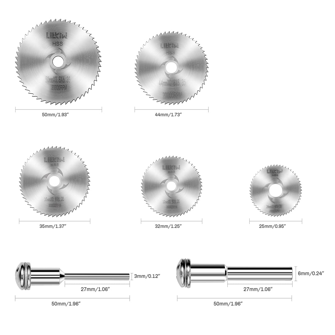 LitKiwi 8PCS Rotary Drill Saw Blades(with 1PCS 1/4" Hex Shank,1PCS 1/8" Round Shank,1PCS 1/4" Round Shank),HSS Saw Disc Wheel Cutting Blades for Drills Rotary Tools - Image 3