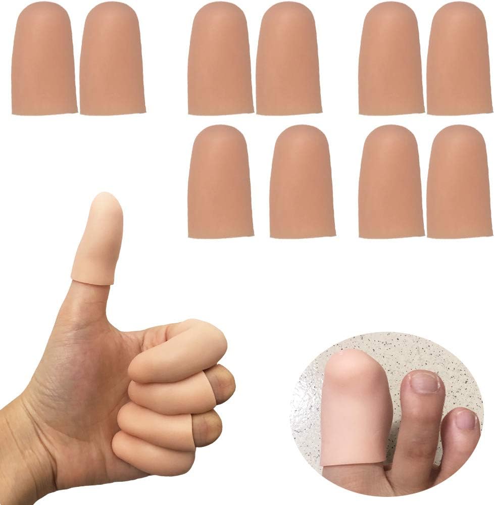 Kris-kikomy Gel Finger Protectors Finger Caps Silicone Fingertips Protection - Finger Cots Great for Trigger Finger, Finger Arthritis, Finger Cracking and Other Finger Pain Relief(Nude, Medium)