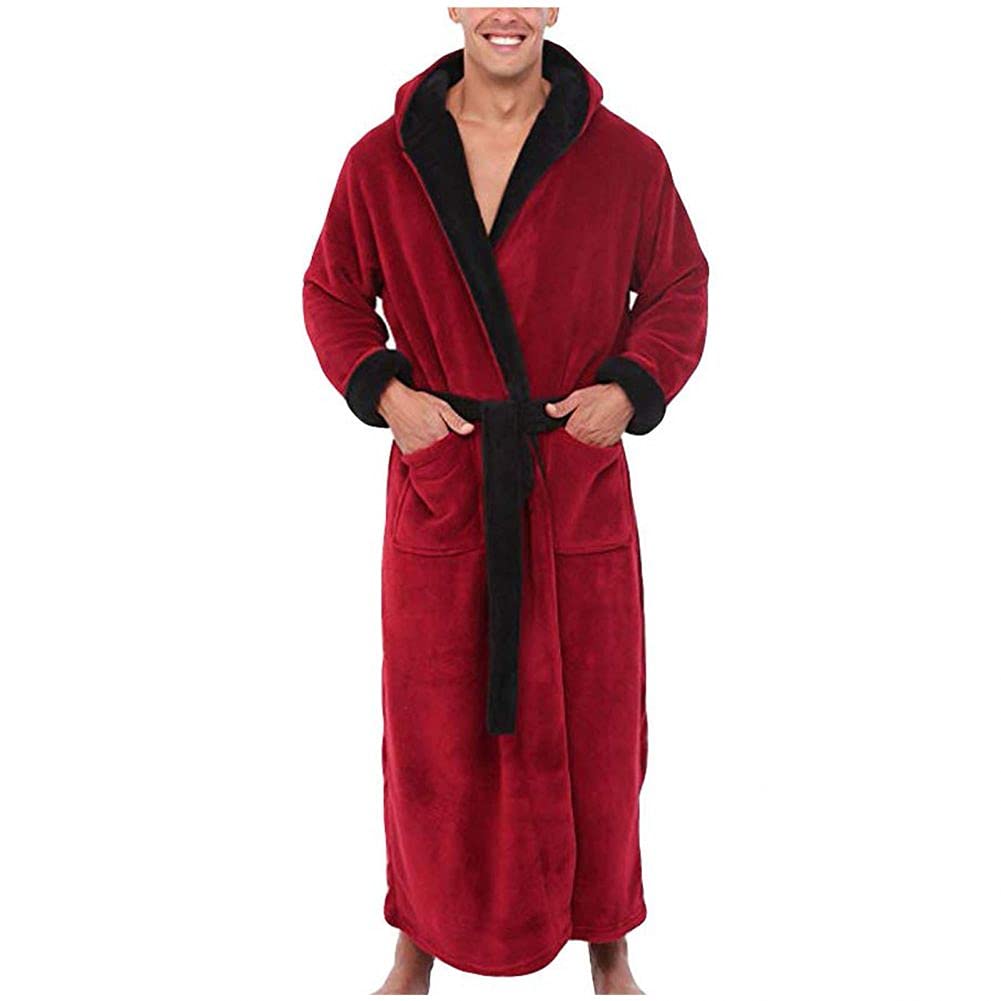 Pyjama d'hiver pour homme en velours corail uni avec poches