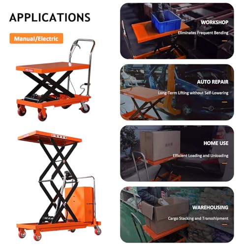 Hydrauliczny wózek podnośnikowy 330 LBS Capaci28 x 45,7 cm stół podnoszący z 4 kółkami, ręczny podnośnik do transportu materiałów i transportu