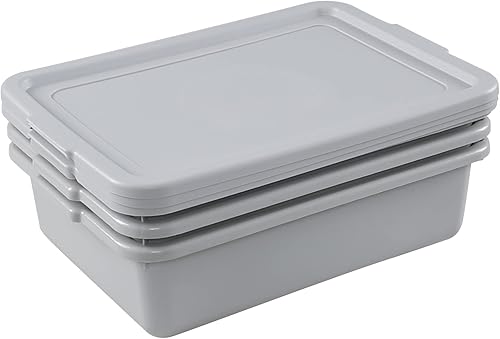 Miniatura 6 de Saedy Paquete de 3 tinas de autobús de servicio de alimentos de 13 L con tapa, tina de restaurante de grado alimenticio, color gris