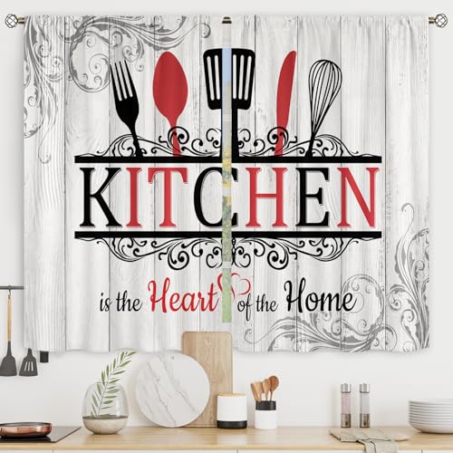 Rustic Country Farmhouse Short Small Wooden Fork Kitchen Curtains over Sink