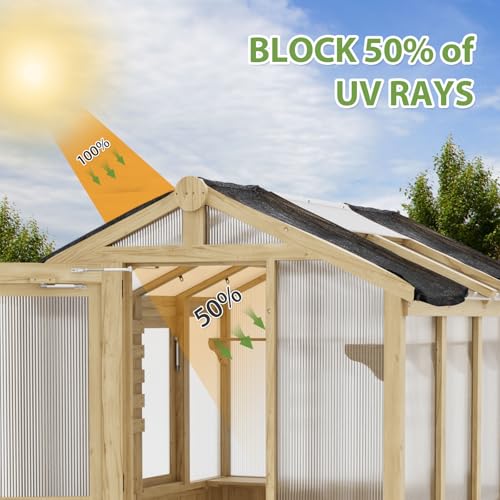 Image of EAGLE PEAK 6.7x7.8x7.7 ft Wood and Polycarbonate Walk-in Greenhouse, Cedar Hobby Green House with Roof Vent, Mesh Cover Included, Natural