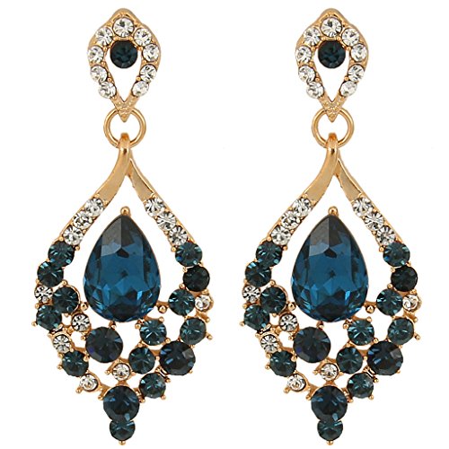 EleQueen Women's Austrian Crystal Teardrop Chandelier Dangle Earrings (Sapphire Color)