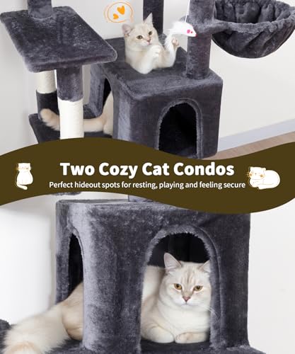 AMHANCIBLE Tall Cat Tree, 70 Inch Cat Tower for Indoor Cats, Multi-Level Cat Tree with Scratching Post, Hammock, Hanging Basket, Large Cat Condos for Adult Cats Kittens, Dark Grey, PT18DG - Image 4
