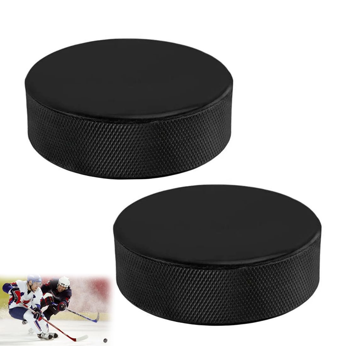 WUSJCOF 2 pièces Palets d'exercice de hockey en caoutchouc pour hockey sur glace, lisses pour le hockey sur glace (75mm diamètre / 25mm épaisseur) (Noir)