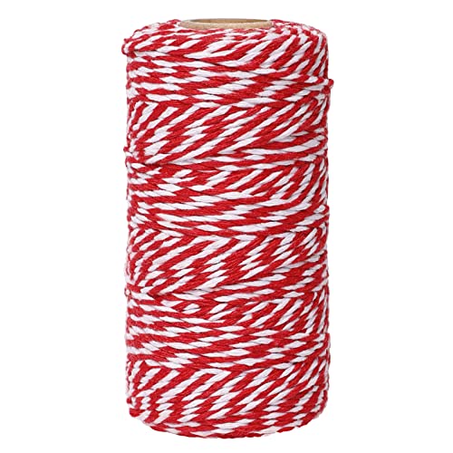 Cuerda de algodón de Navidad roja y blanca, cuerda de algodón de 200 m, cuerda de algodón para manualidades, manualidades hechas a mano, jardinería y envoltorio de regalo Cover