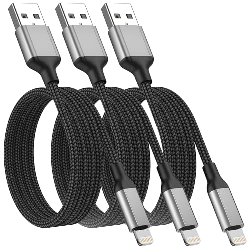 USB A auf Lightning Kabel 1m [3 Pack MFi Zertifiziert] USB iPhone Ladekabel Schnellladekabel Nylon Geflochten Datenkabel für Apple iPhone 14 13 12 11 X 8 7 6 Plus SE iPad Black