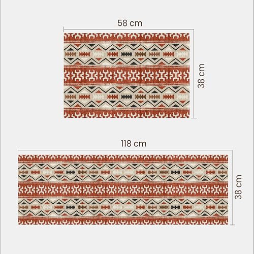 Image of Yellow Weaves- Non-Slip Kitchen Floor Mats, Water Absorbent, Rugs,Standing Rubber Mats for Kitchen, Office, Sink and Laundry Room, Geometric Burnt Orange (Pack of 2)