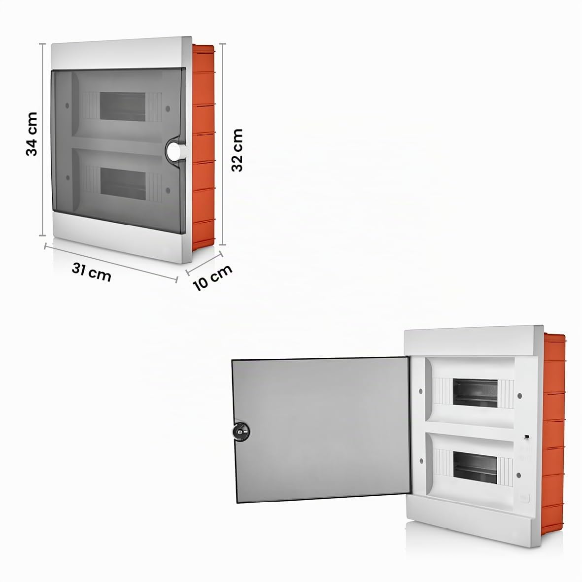 Lion Electric Armario de 2 filas, caja de fusibles de 24 módulos, color blanco, para interruptor de instalación eléctrica IP40, caja de distribución con riel y puerta transparente para todos los