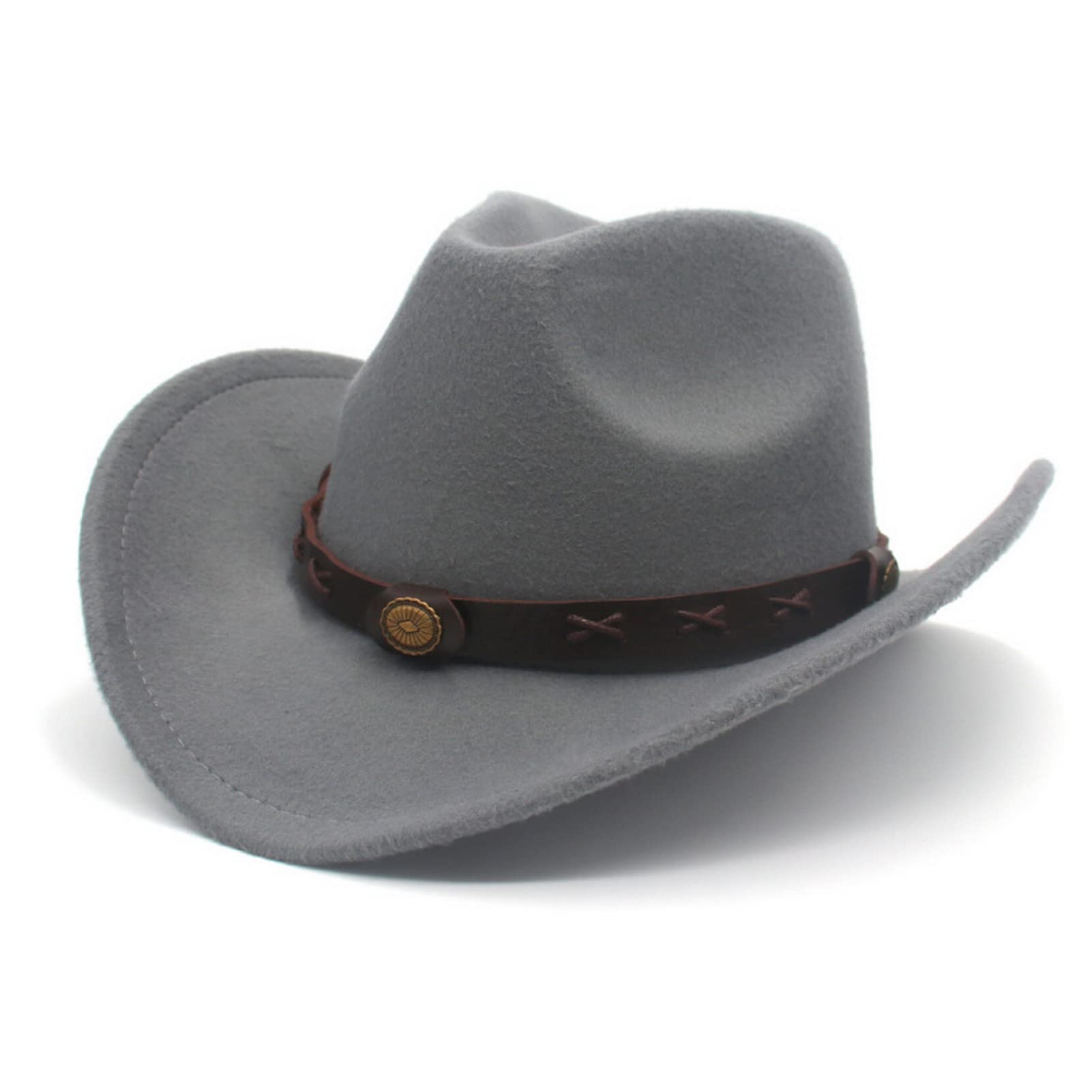 Faringoto Sombrero vaquero clásico de fieltro de ala ancha para hombre y mujer, sombrero de vaquera occidental