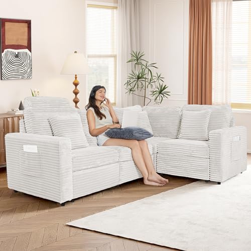 Image of RARZOE Modular Sectional Couch Corner Seat Module, Corduroy Armless Corner Seat for Living Room Modular Sectional Sofa Couch, White