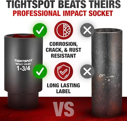 Image of TIGHTSPOT 1 /2 Inch Drive - 1 3 /4 Inch Deep Impact Socket with Anti-Rounding 6 Point Design, Heat-Treated CRMO Steel