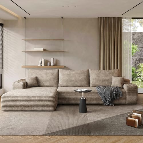 Image of 96 inch Sectional Couches for Living Room Cloud Couch Sofa with L-Shape Upholstered Boneless Couchs Modern Modular Sectional Couch with Chaise