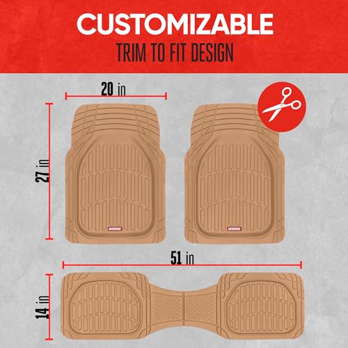 Image of Motor Trend FlexTough Floor Mats for Cars, Beige Deep Dish All-Weather Mats, Waterproof Trim-To Fit Automotive Floor Mats for Cars Trucks SUV, Universal Floor Liner Car Accessories
