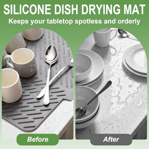 Image of SONANI Silicone Dish Drying Mat for Kitchen, Large 23 x 17 Inch Dish Drainer Mat with Drain Lip, Waterproof Heat Resistant Non-Slip Silicone Mat for Sink & Counter, Utensil Dish Drying Mat (Grey)