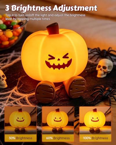Luditek Pumpkin Night Light, Silicone 3 Level Dimmable Nightlight Gifts - Image 2