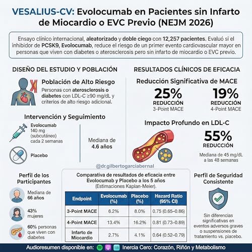 VESALIUS-CV: Evolocumab en Pacientes sin Infarto de Miocardio o EVC Previo (NEJM 2026)