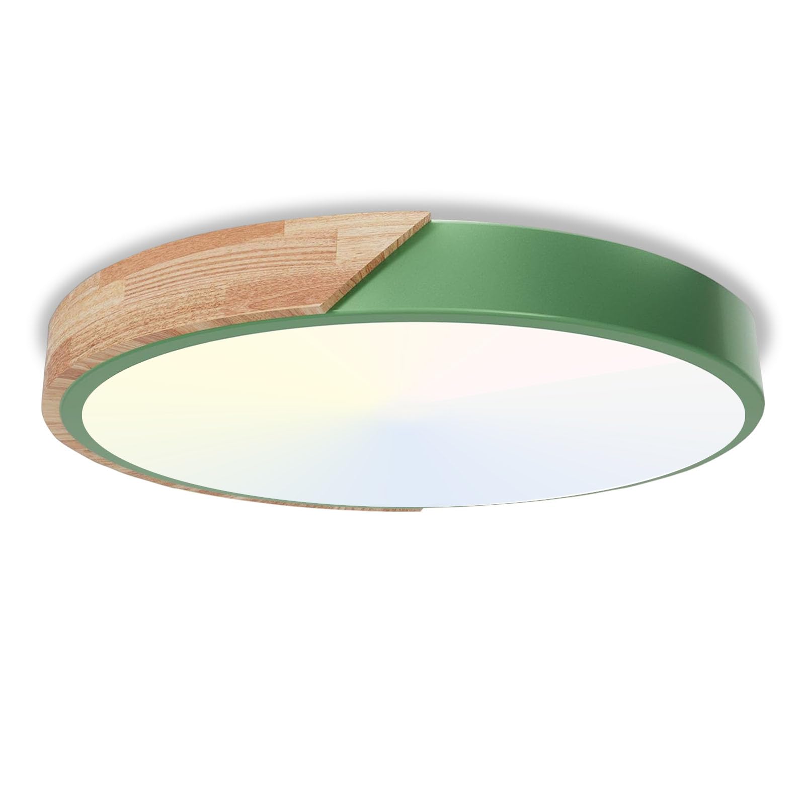 50W Round 50cm LED Ceiling Light - 6000K/4000K/3000K Ceiling Lamp, 3 Color Temperatures, 5000LM, Wooden Bedroom Light, IP54 Modern Kitchen Lamp for Living Room, Bathroom, Office, Kitchen,Green