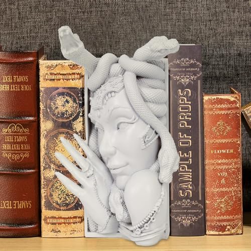 Medusa Statue Bookends - Decorative Plastic Sculpture for Bookshelves, Desks, and Room Ambiance, No...