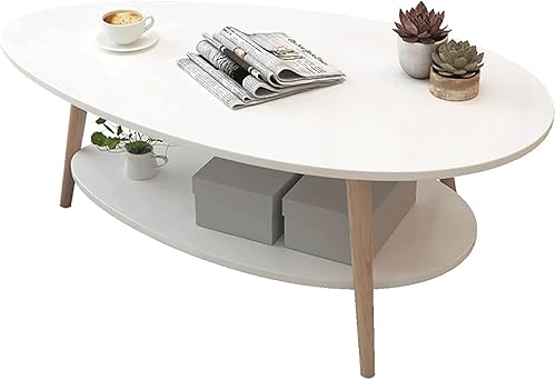 Miniatura 13 de SYALEO Mesa de Centro Mesa de centro en forma de gota, mesa de centro ovalada de 2 niveles, mesa de cóctel de estilo contemporáneo de 35.4 pulgadas,