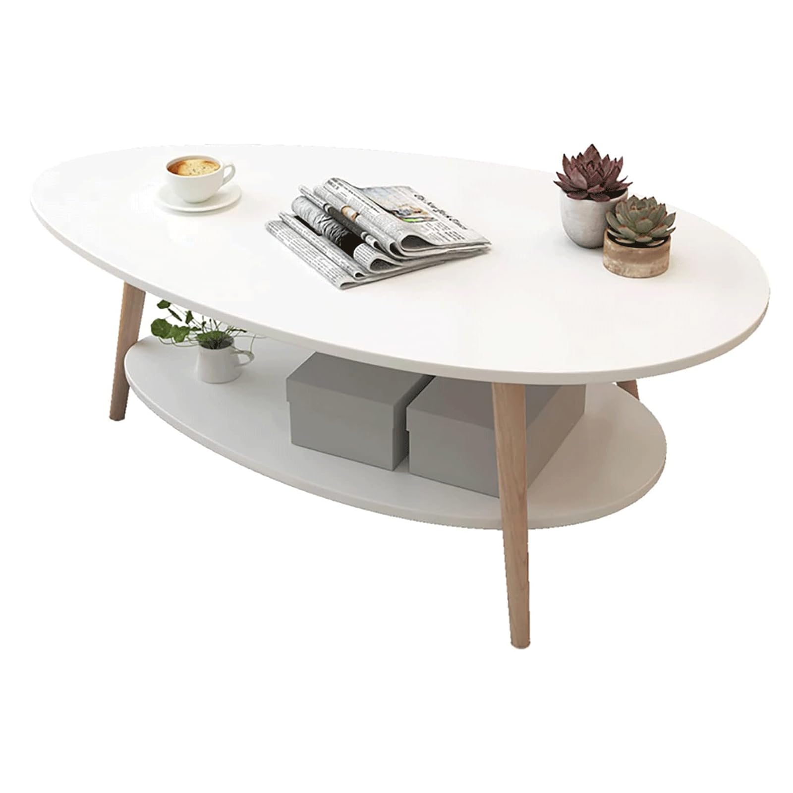 Table basse ovale moderne pour résoudre le manque de rangement et embellir un salon moderne