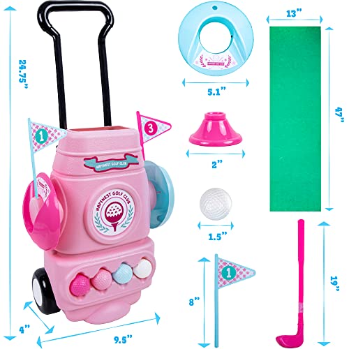 Hapinest Toddler Girl Toy Golf Set Gifts For Kids Ages 3 4 5 Years Old - 8 Golf Balls, 4 Golf Clubs, 2 Golf Holes, Putting Green, Golf Bag, Golf Tees, And Flags #TOP1