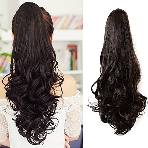 Ponytail Hair Pieces 24 Inch Curly Claw Clip Synthetic Pony Tail Hair Extensions Medium Brown 120 Grams Long Natural Clip in Ponytail Wigs, 4