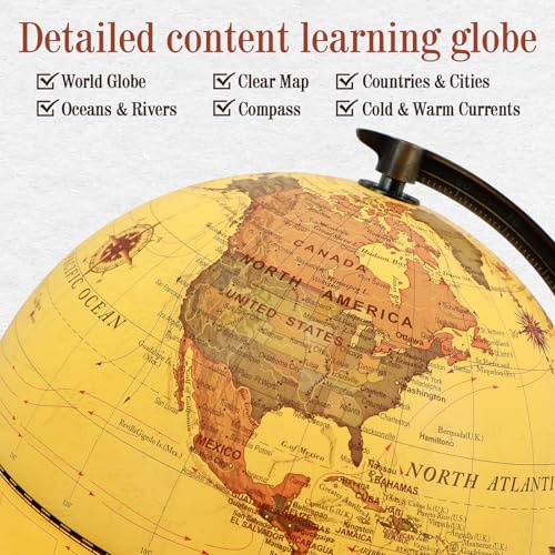 image for JOWHOL Illuminated World Globe with Wood Stand, 8'' Vintage Globes for