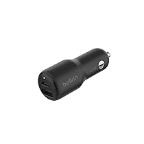 Belkin BoostCharge Doppio caricabatteria da auto da 42 W con ricarica rapida USB-C PPS da 30 W e porte USB-A da 12 W per iPhone 16,16 Pro,16 Plus,16 Pro Max,15,14,13, Samsung Galaxy S24 e altri, Nero