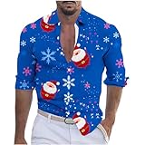 Deals of The Day Mens Red Christmas Button Down Shirt Slim Fit Long Sleeve Funny Graphic Tee Shirts Casual Fashion Collar Xmas Tee Ugly Christmas Sweaters for Men Blue 3X