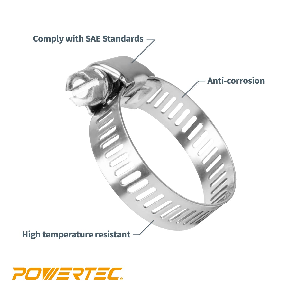 POWERTEC 50106 Abrazaderas de manguera de accionamiento sin fin de 3/8 pulgadas de ancho de banda, SAE tamaño 10