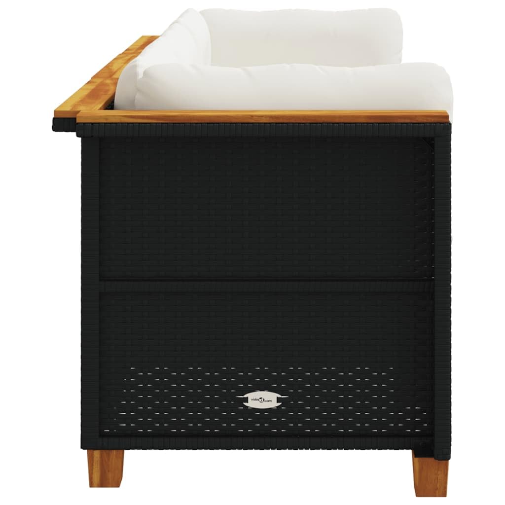 Sofá Jardín de Ratán de 3 Plazas, Sofá Exterior Negro Modular con Cojines Acolchados, Dimensiones 190.5 x 63.5 x 62 cm
