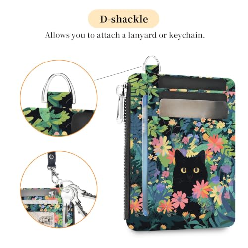 Image of Hancynir Black Cat Slim Wallet Women Credit Card Holder, Cute Small RFID