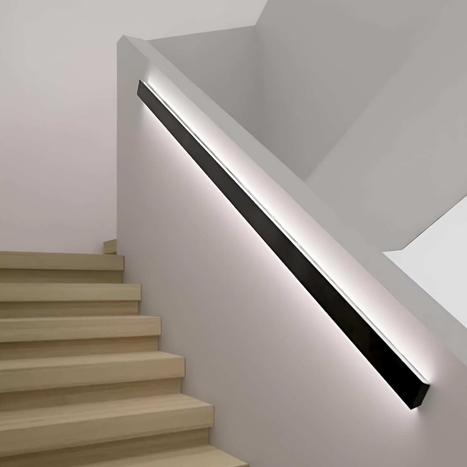 Wall-Mounted Indoor Stair Handrails, Handrail Railings with LED Light, Motion Sensor LED Lighted Staircase Handrail, Three Light Color Adjustments, for Outdoor Stairs Porch Entrance black 1.5m