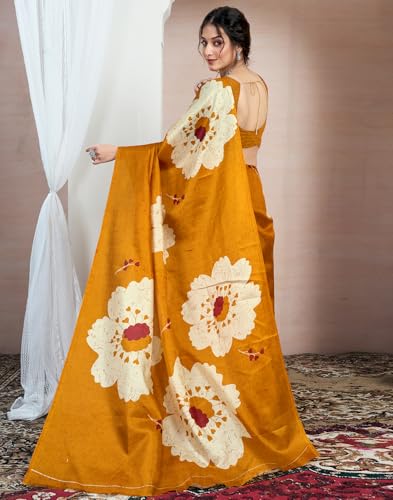 Image of SIRIL Women's Cotton Printed Saree With Unstitched Blouse Piece