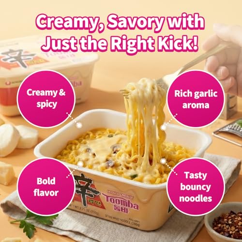 Image of Nongshim Shin Ramyun Toomba Noodles Square Bowl, Creamy Korean Mac and Cheese Style Noodles, Gentle Kick of Spice, Korean Stir Fry Style Instant Noodles, Microwaveable, 3.73 oz (Pack of 6)