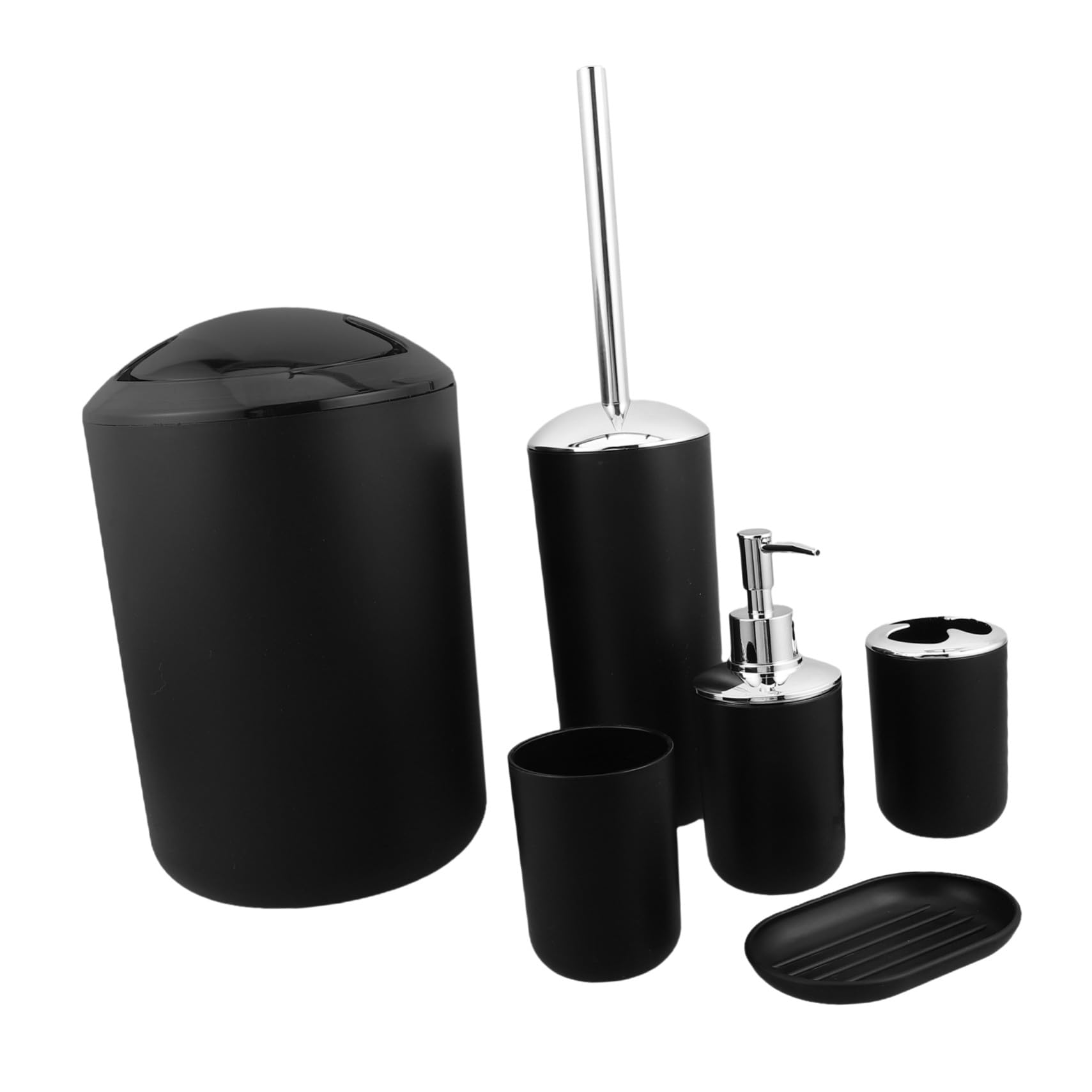 Beaupretty Conjunto de Accesorios de Baño con Dispensador de Jabón Negro de 6 Piezas en Plástico Resistente Humedad Porta Cepillos y Papelera para Hogar Elegante