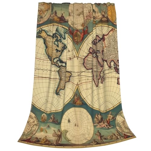 Couverture micro polaire carte du monde rétro plaid canapé 203cm