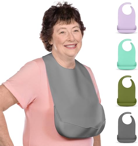 BraceAbility Babero de silicona para adultos para comer, protector de ropa lavable, atrapa migas para hombres mayores, mujeres, cuidado del hogar
