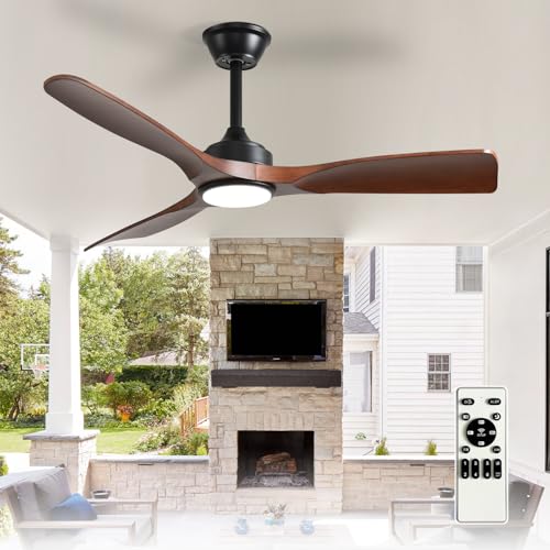 Image of Depuley 42-Inch Ceiling Fan with Light: Walnut 3 Blade Indoor Outdoor Fans for Patios - Dimmable Ceiling Fan with Remote Control Fandelier Ultra Quiet DC Motor Reversible 6 Speed Timer