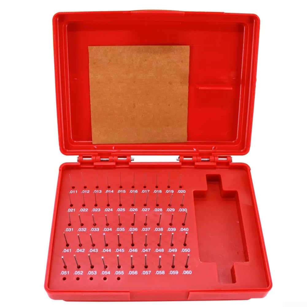 Stahl-Stiftlehren-Set 50-teilig 0,011–0,060 Zoll M0 Plus-Toleranz ±0,0002" für Bohrungsprüfung und Kalibrierung von Messschieber Mikrometer in Werkstatt und Qualitätskontrolle mit Aufbewahrungsbox