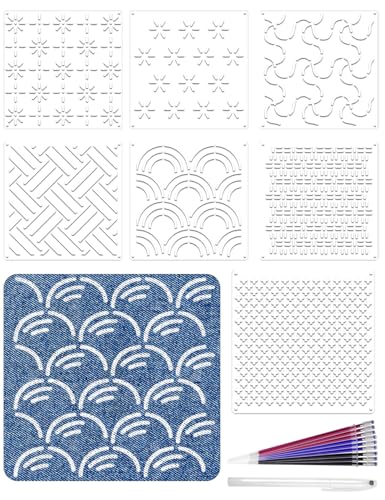 Gezan Sashiko Stencils Plastic Sashiko Template Pattern Geometric Embroidery Stabilizers Drawing Line Template for Hand Quilting Sewing (8)